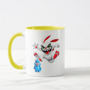 Taza Ilustración de conejo malvado lindo blanco