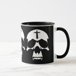 Taza Ilustracion de cráneo gótico negro y blanco demoni