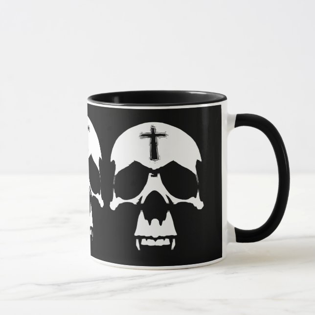 Taza Ilustracion de cráneo gótico negro y blanco demoni (Derecha)