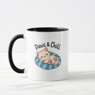 Taza Ilustración de dibujos animados de gato Paws & Chi