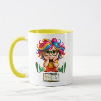 Taza Ilustración de dibujos animados Niño friki arcoíri