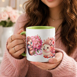 Taza Ilustración de dúo de erizos florales románticos l