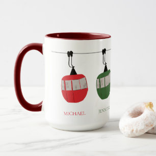 Taza Ilustracion de elevador de esquí retro familiar pe