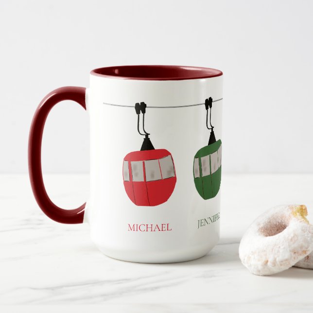 Taza Ilustracion de elevador de esquí retro familiar pe (Con donut)