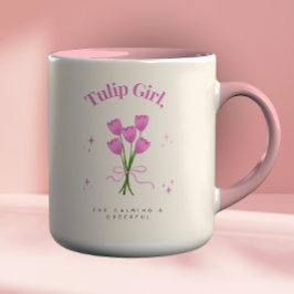Taza Ilustracion de flor tulipán rosa de color de agua