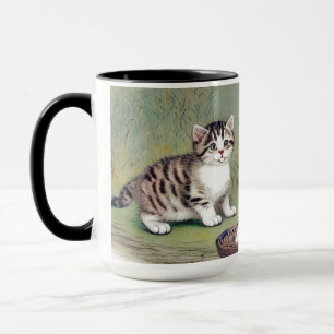 Taza Ilustracion de gatito vintage a rayas