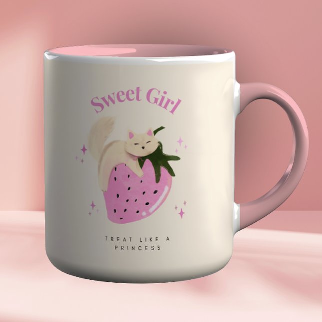 Taza Ilustracion de gato de fresa rosa acuarela (Subido por el creador)