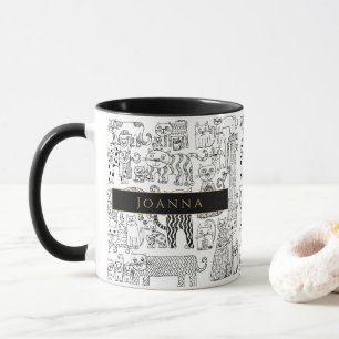 Taza Ilustración de gatos negros y blancos nombre