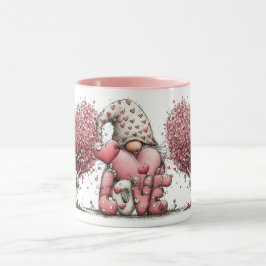 Taza Ilustración de gnomo con tinta acuarela rosa capri