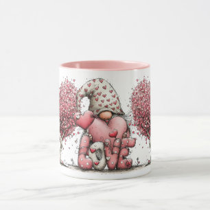 Taza Ilustración de gnomo con tinta acuarela rosa capri