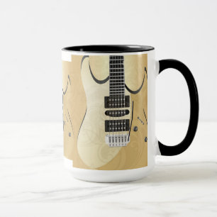 Taza Ilustracion de guitarra de madera clara-monograma