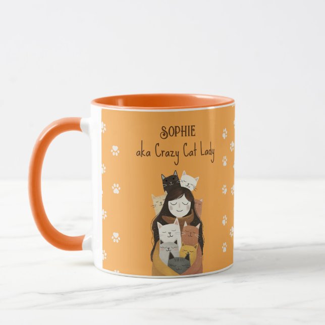 Taza Ilustracion de la dama de gato loca con nombre gra (Izquierda)