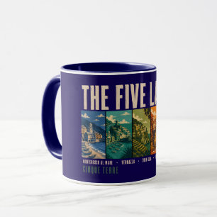 Taza Ilustración de las Cinco Tierras Cinque Terre Ital