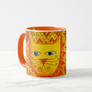 Taza Ilustración de león con patrones en acuarela