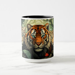 Taza Ilustracion de los tigres monogramo personalizado