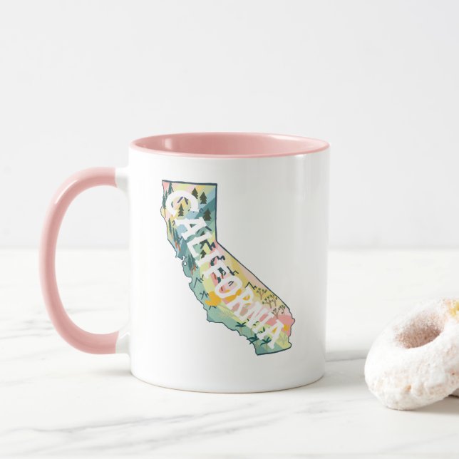 Taza Ilustracion de mapa estatal de California (Con donut)