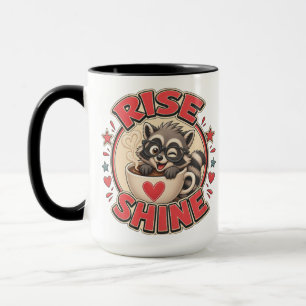 Taza Ilustración de mapache amante del café 'Rise & Shi