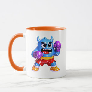 Taza Ilustración de monstruo de boxeo azul