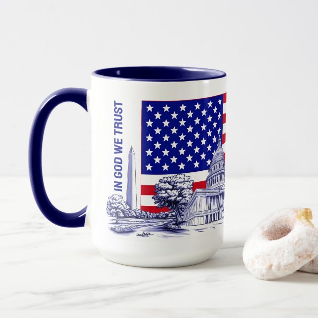 Taza ILUSTRACION de monumento a la bandera de Estados U (Con donut)