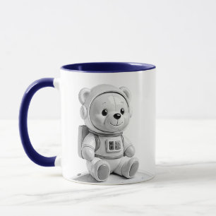 Taza Ilustración de Oso Astronauta Lindo Gris