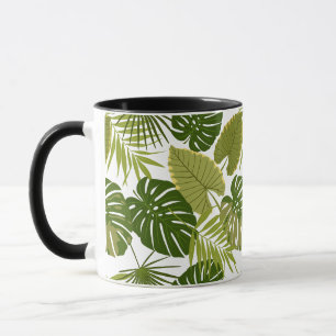 Taza Ilustración de patrón de verano de hojas verdes tr