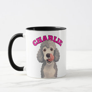 Taza Ilustración de perro caniche gris rizado lamiendo