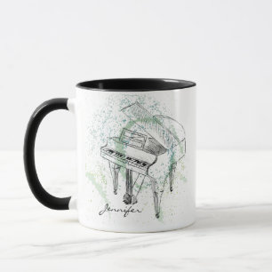 Taza Ilustración de piano personalizado Arte dibujo par