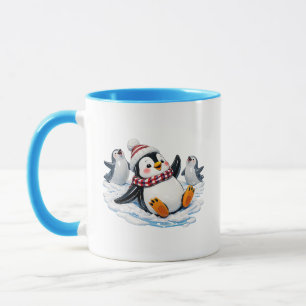 Taza Ilustración de Pingüinos Adorables de Invierno