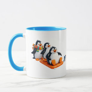 Taza Ilustración de pingüinos lindos en trineo