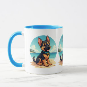 Taza Ilustracion de playa de Pastor Alemán