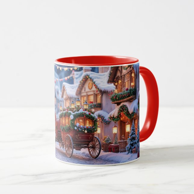 Taza ilustración de pueblo navideño (Anverso derecho)