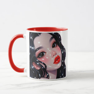 Taza Ilustración de retrato Chica brillante Rojo