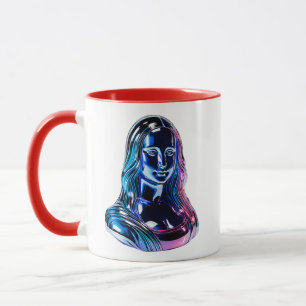 Taza Ilustración de retrato femenino al estilo neón