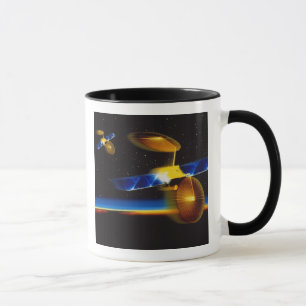 Taza Ilustracion de satélites sobre el horizonte de la