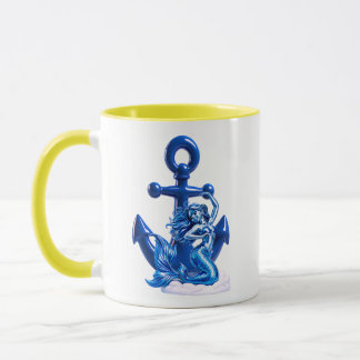 Taza Ilustración de Sirena Ancla Azul Náutica