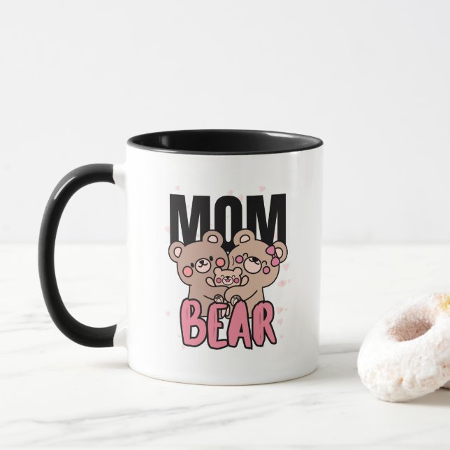Taza Ilustración de texto de mamá osa linda (Con donut)