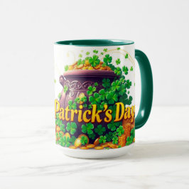 Taza Ilustración de trébol centrado en la olla de oro a