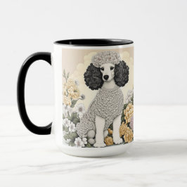 Taza Ilustracion de un caniche en flores caprichosas