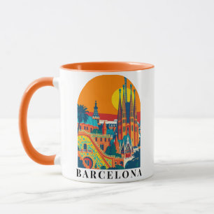 Taza Ilustracion de Viajes Vintage de Barcelona España