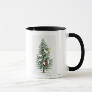 Taza Ilustracion del árbol conífero con los conos