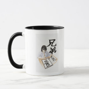 Taza Ilustracion del chica que escribe la escritura