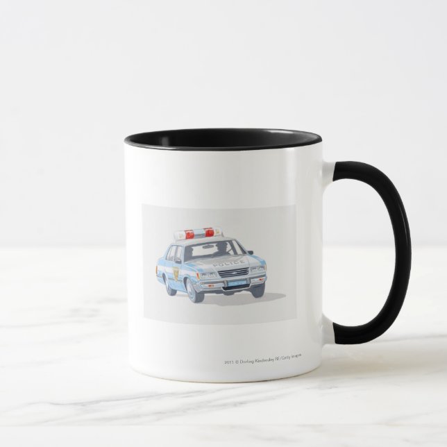 Taza Ilustracion del coche policía con dos policías (Derecha)