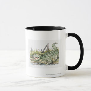 Taza Ilustracion del cocodrilo en la orilla