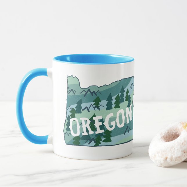 Taza Ilustracion del Mapa Estatal de Oregon (Con donut)
