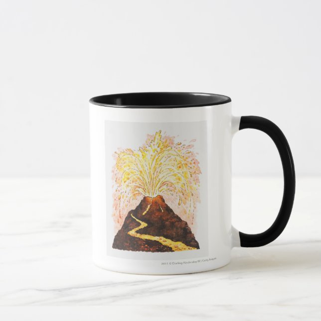 Taza Ilustracion del volcán que entra en erupción (Derecha)