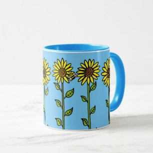 Taza Ilustracion dulce girasoles y abejorros