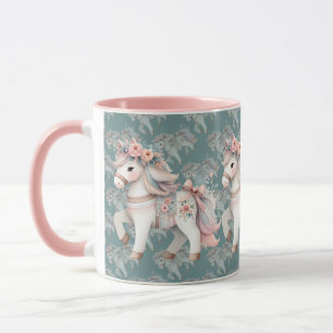 Taza Ilustracion Floral Pastel Horse Fantasy