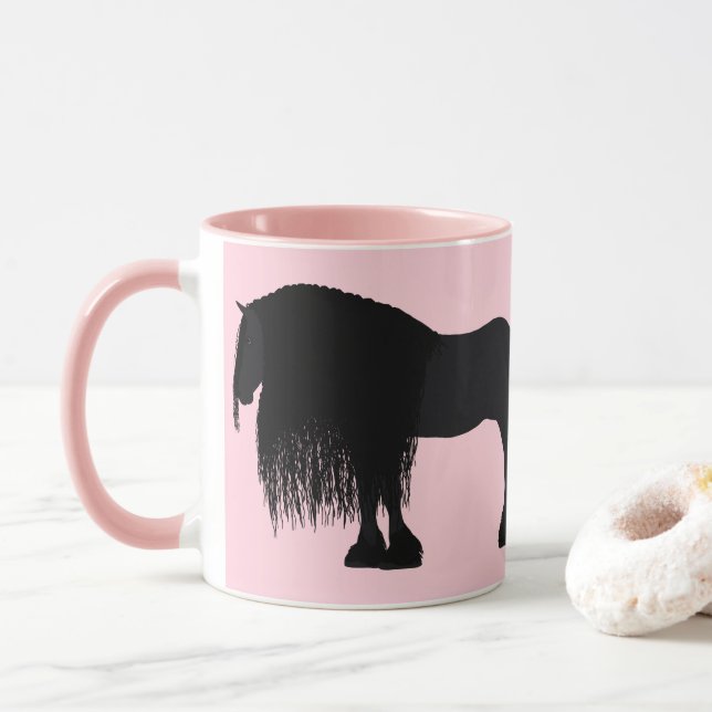 Taza Ilustracion frisón moderno de caballo rosa (Con donut)