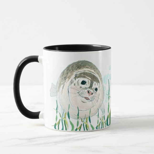 Taza Ilustracion lindo de foca de bebé Buenos días (Izquierda)