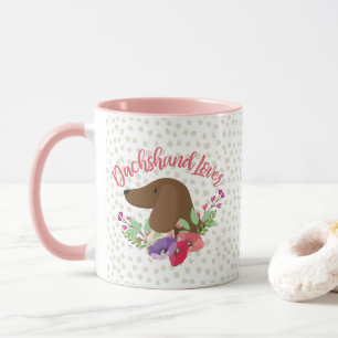 Taza Ilustracion lindo floral de Doxie del amante del